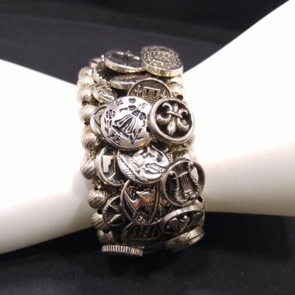 Women's Button Covered Wide Stretch Bracelet, 5 1/2 Inches Plus Stretch - Picture 5 of 8